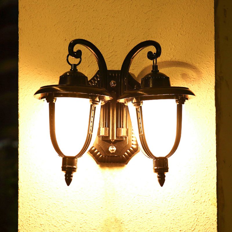 2 lichten wand gemonteerd lamp Classic Patio Sconce met urn matglasschaduw in zwart/brons, klein/groot