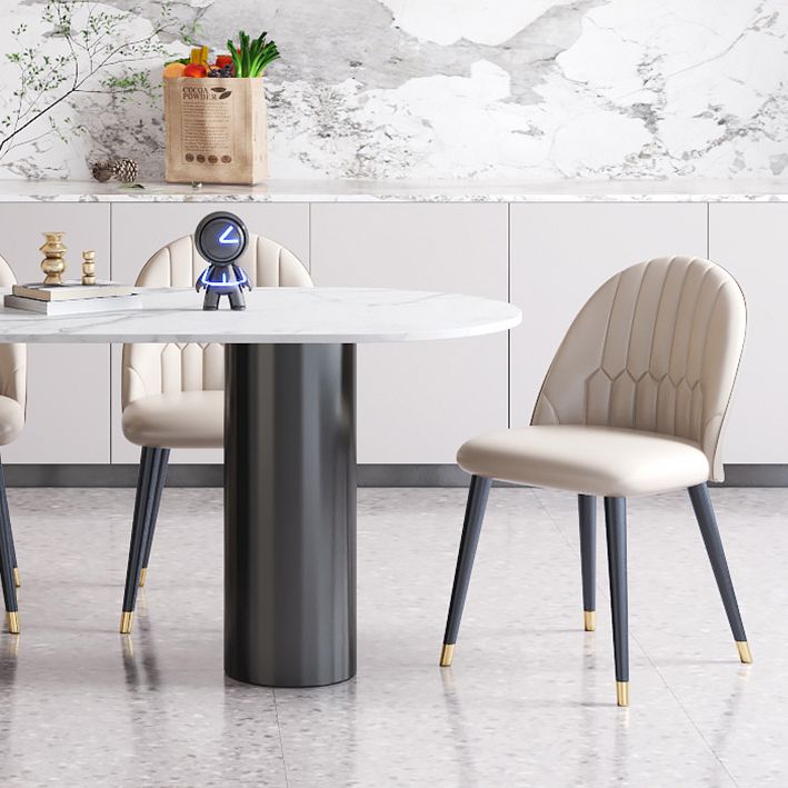Modern Style Dining Table White Sintered Stone Dining Table with Black Base for Kitchen