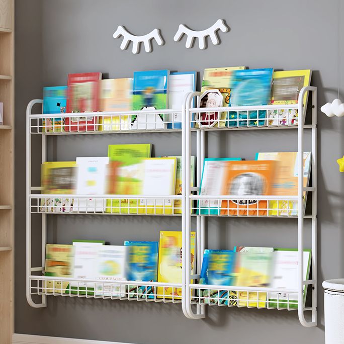 White Bookshelf Contemporary Style Wall Mounted Bookcase for Home Office