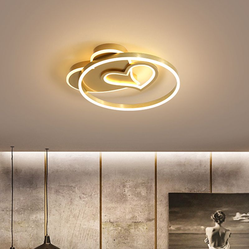 Cartoon Loving Heart Acrylic Flushmount Light LED Flush Mount Recessed Lighting in Gold