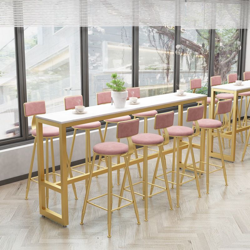 White Glam Style Bar Table in Faux Marble and Metal Rectangle Milk Tea Shop Bar Table