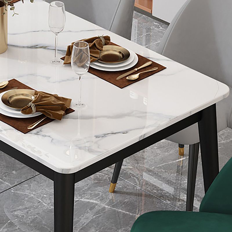 Stone Top Dining Table Rectangle Contemporary Table with 4 Black Legs
