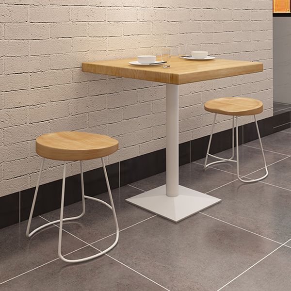 Square Wooden Fir Table Industrial Dining Table with Metal Pedestal Base