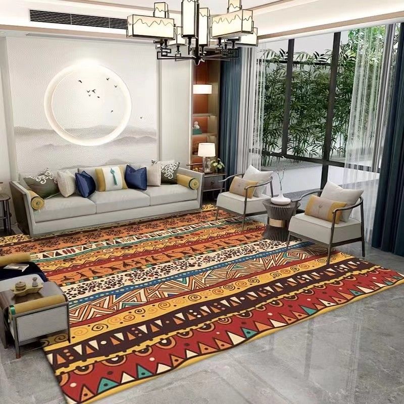 Multicolor Area Rug Polyester Carpet Antique Anti-Slip Backing Rug for Living Room