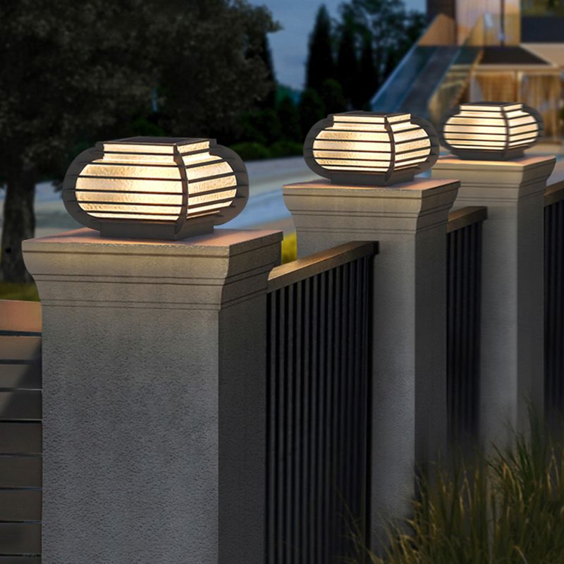 Drum Shape Metal Outdoor Light Modern 1 Light Solar Pillar Lamp in Black