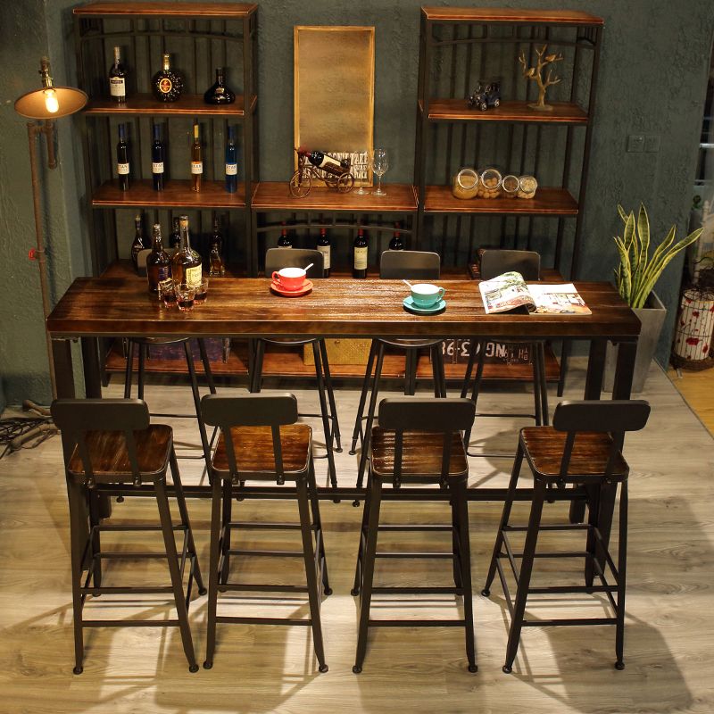 Brown Wood Top Counter Table Metal Black Legs Industrial Bar Table for Restaurant