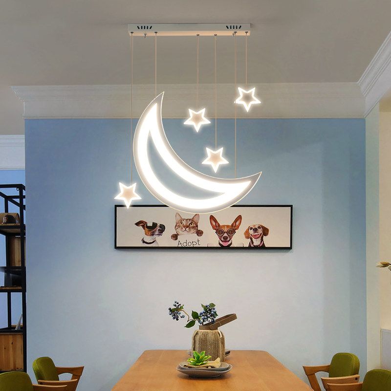 Luz de techo de luna y estrellas LED acrílico moderno 5/9 luces de comedor de comedor colgante sobre mesa con luz cálida/blanca