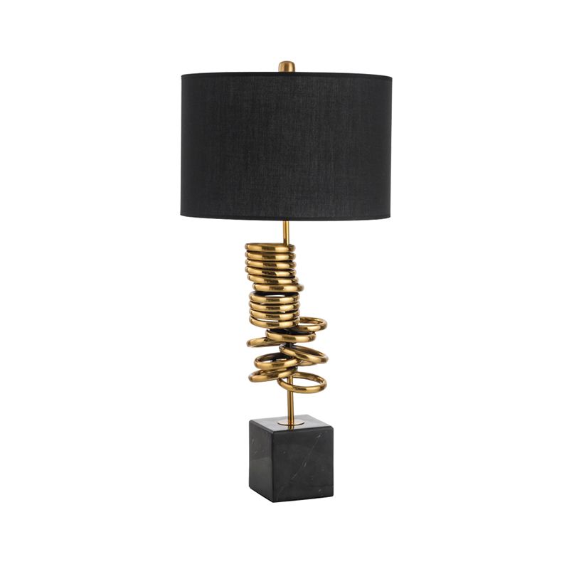 Luz de la mesa de la sala de estar de batería Mármol de la lámpara de noche posmoderna de 1 cabeza en negro con sombra de tela