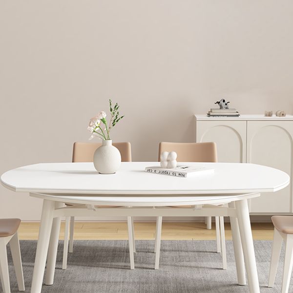 White Drop-Leaf Dining Table Round Sintered Stone Dinner Table for Dining Room