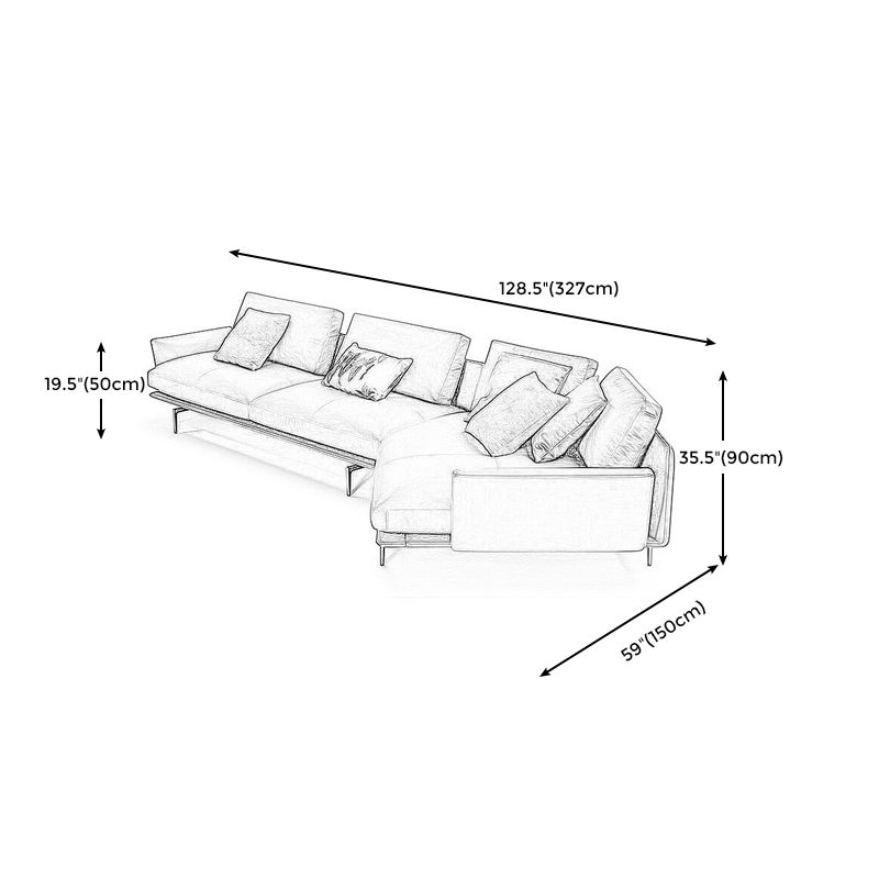 Tan Recessed Arm Sectionals Pillowed Back Cushions Corner Sofa