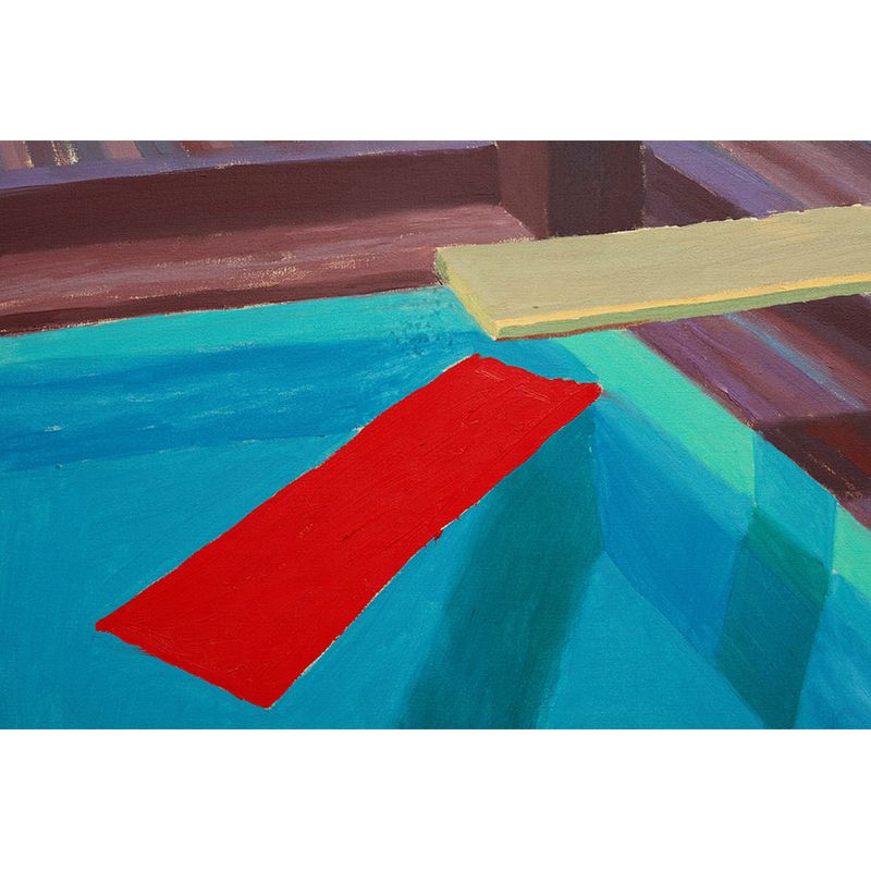 Art Pool Jump Board Mural Red-Yellow-Blue Moisture Resistant Wall Covering for Home