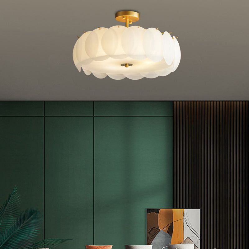 Modern Style Drum Shape Flush Mount Glass Ceiling Light for Living Room