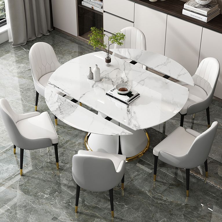 Contemporary Round Dining Table Sintered Stone Table with White Pedestal Base,53.1"L x 53.1"W x 30"H