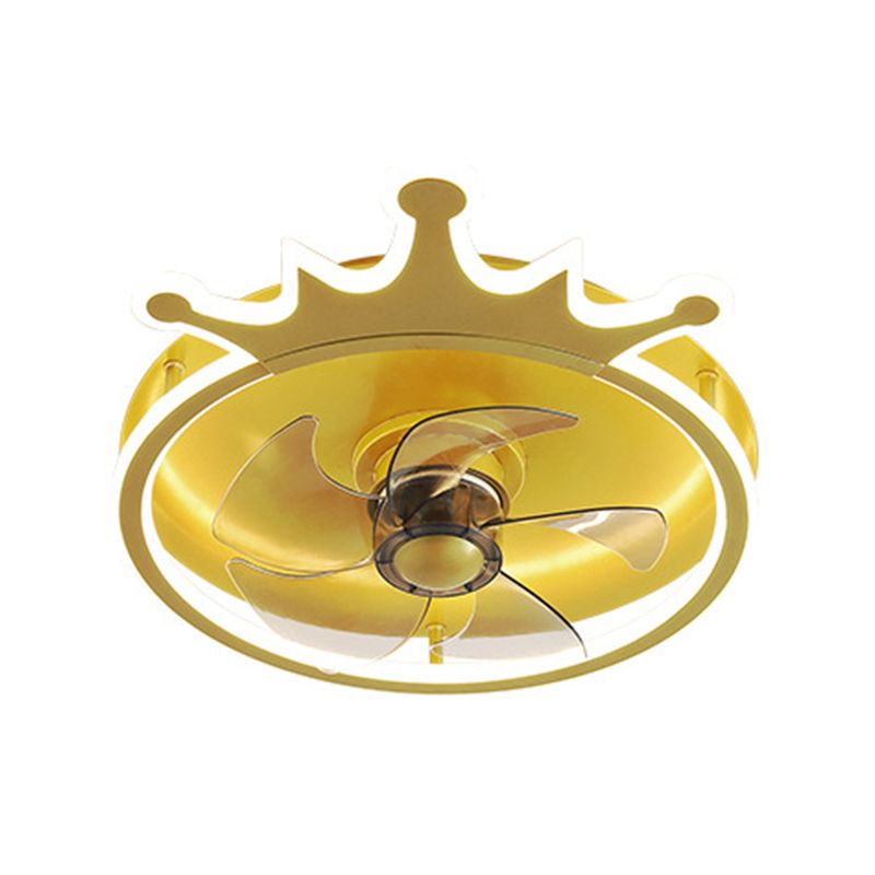 5-Blade LED Children Ceiling Fan Metallic Golden Fan with Light for Home