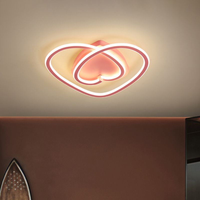 Loving Heart Bedroom Flush Mount Light Acrylic LED Modernist Ceiling Mounted Fixture in Pink/Gold