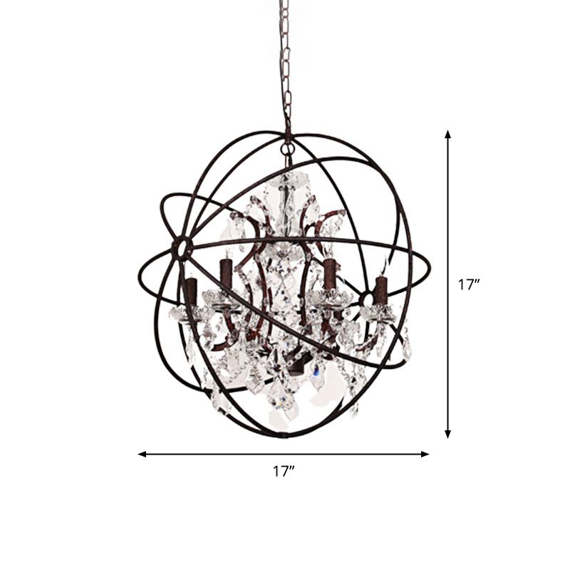 Circling Rings Hanging Lamp Farmhouse Rust Wrought Iron Chandelier with Crystal Decoration