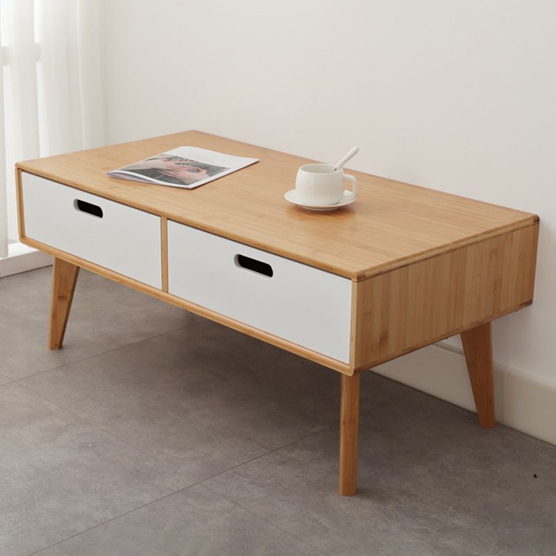 16.9" Tall Modern Wood 4-leg Base Rectangular Coffee Table with Drawers