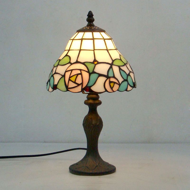 Lampada da tavolo rosa Lampada d'accento a 1 luce in vetro colorato rustico in bianco e rosa per comodino