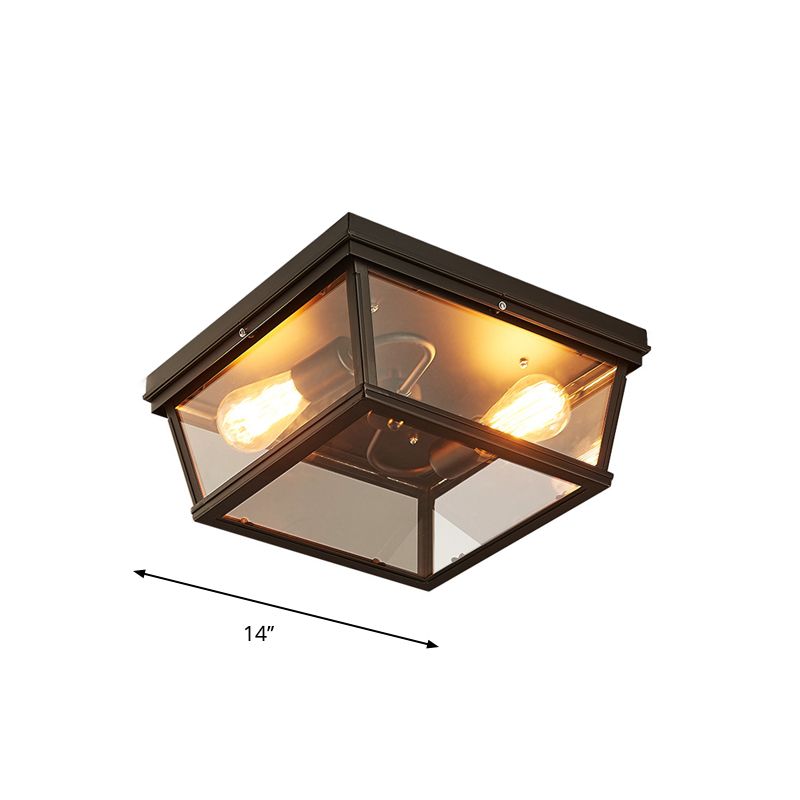 Black Cube Flush Mount Ceiling Light Farmhouse Clear Glass 2 Bulbs Kitchen Flushmount Lighting