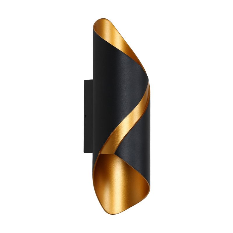 Tube Bathroom Up Down Wall Light Metal Post-Modern LED Sconce Lamp in Black and Gold Inner