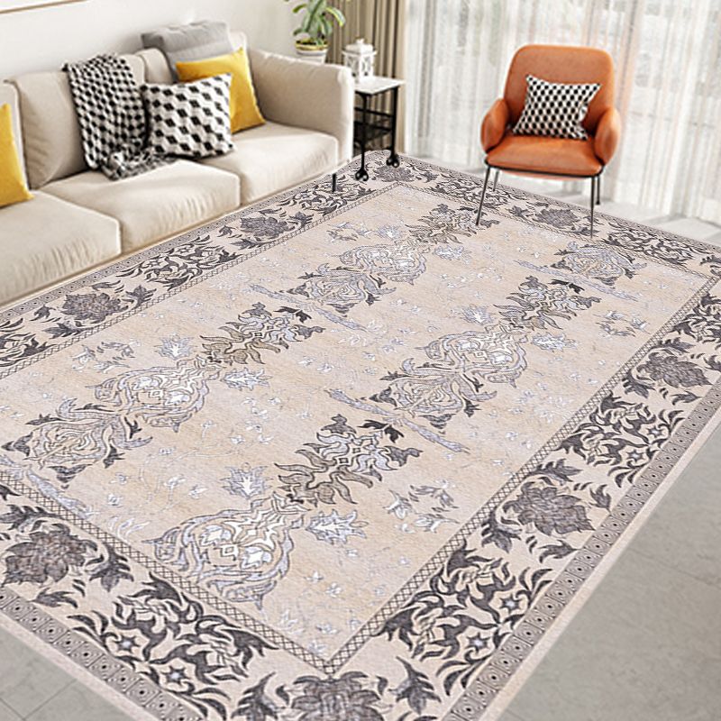 Pink Shabby Chic Rug Polyester Tribal Flower Pattern Rug Pet Friendly Washable Anti-Slip Backing Carpet for Decoration
