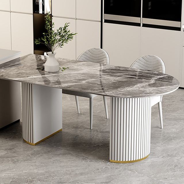 Contemporary Double Pedestal Dining Table Stone Dining Room Furniture