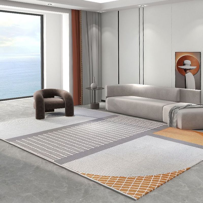 Orange Straight Stripe Rug Polyester Modern Rug Stain Resistant Rug for Living Room