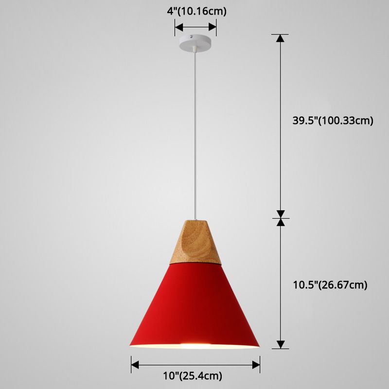 Metal Tapered Hanging Light Nordic Style 1 Light  Restaurant Ceiling Pendant Lamp  with Wooden Top