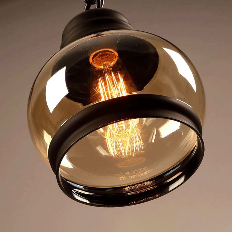 Luz de colgante simple negro en lámpara colgante de hierro forjado de estilo vintage industrial con sombra de vidrio