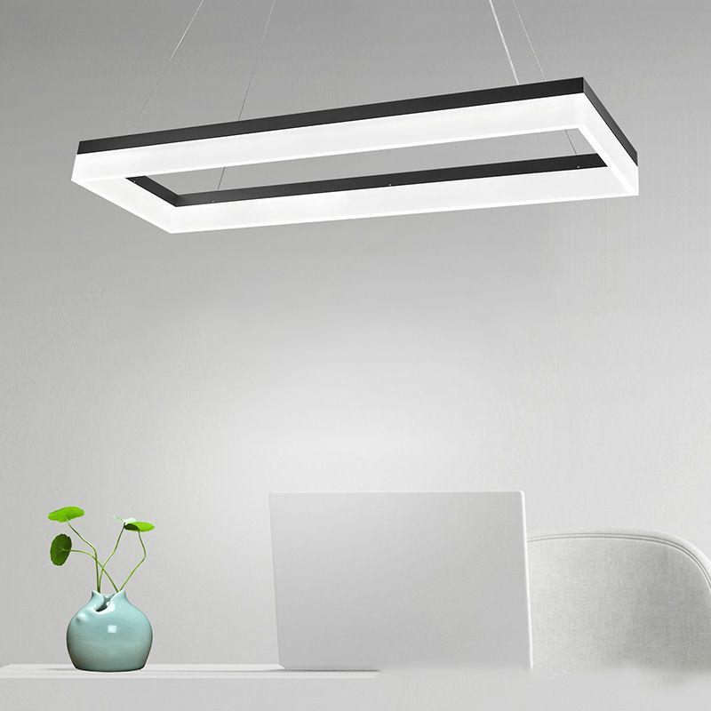 Modern Rectangular Island Pendant Light LED Dining Room Drop Lamp with Acrylic Shade