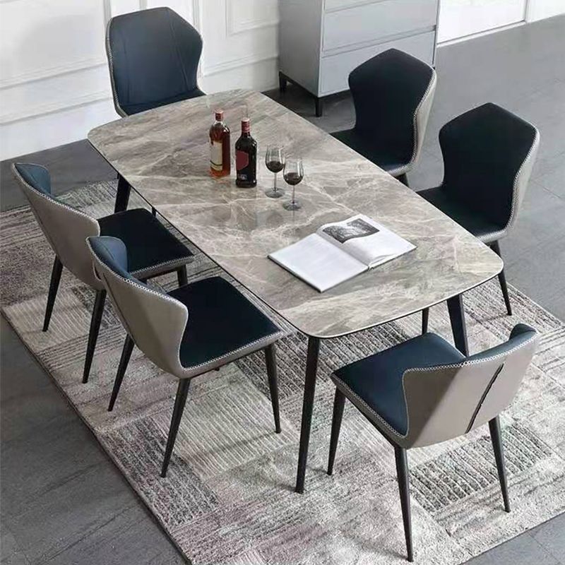 Modern Rectangle Dinette Set 1/2/5/7 Pieces Grey Sintered Stone Top Dining Table Set