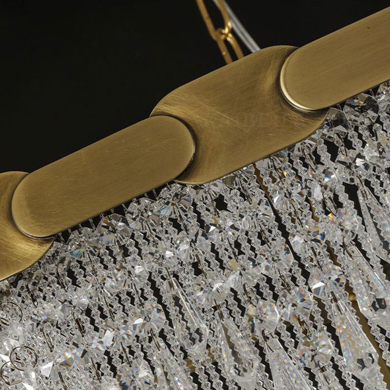 Tassel Chain Chandelier Lighting Metal Triple Light Crystal Shade Foyer Pendant Lamp