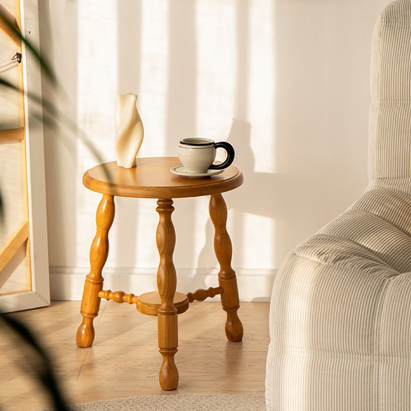 Rustic Solid Wood End Table 14.2" Tall Round 3 Legs Sofa Side Accent Table