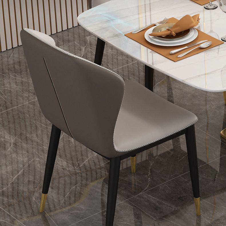 Minimalist Style Sintered Stone Dining Room Set with White Table and Gold Trestle Base for Home Use