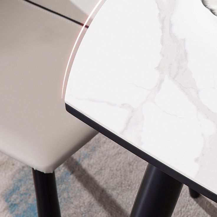 Round Stone Dining Table Modern Extendable Dining Table with 4 Legs in Matte Finish