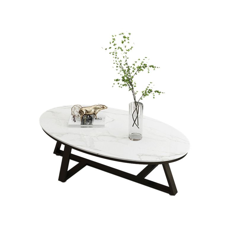 Glam Elliptical Slate Coffee Table 26.2" H Cross Legs Cocktail Table