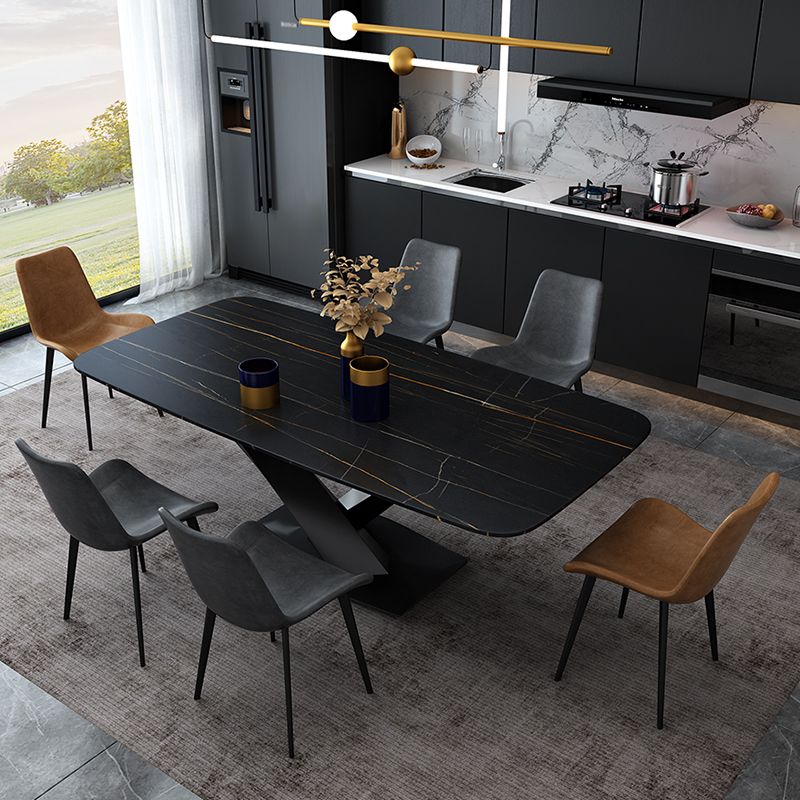 Rectangle Sintered Stone Top Dining Table Luxury Table with Pedestal Base