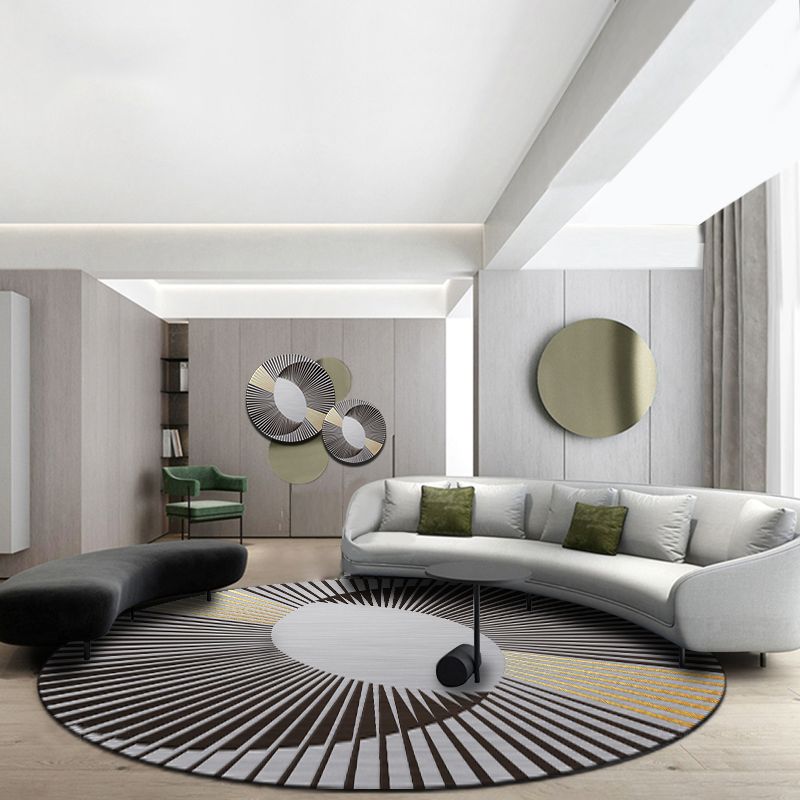 Black Modern Rug Polyester Straight Line Rug Washable Rug for Drawing Room