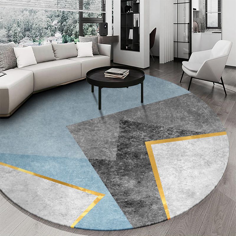 Round Geometric Indoor Rug Modern Patchwork Area Rug Polyester Anti-Slip Carpet for Living Room