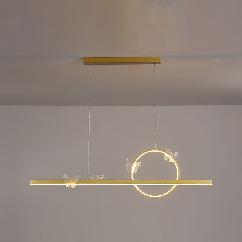 Modern Metal Island Lamp Geometry 2-Head Restaurant LED Pendant Light with Acrylic Shade