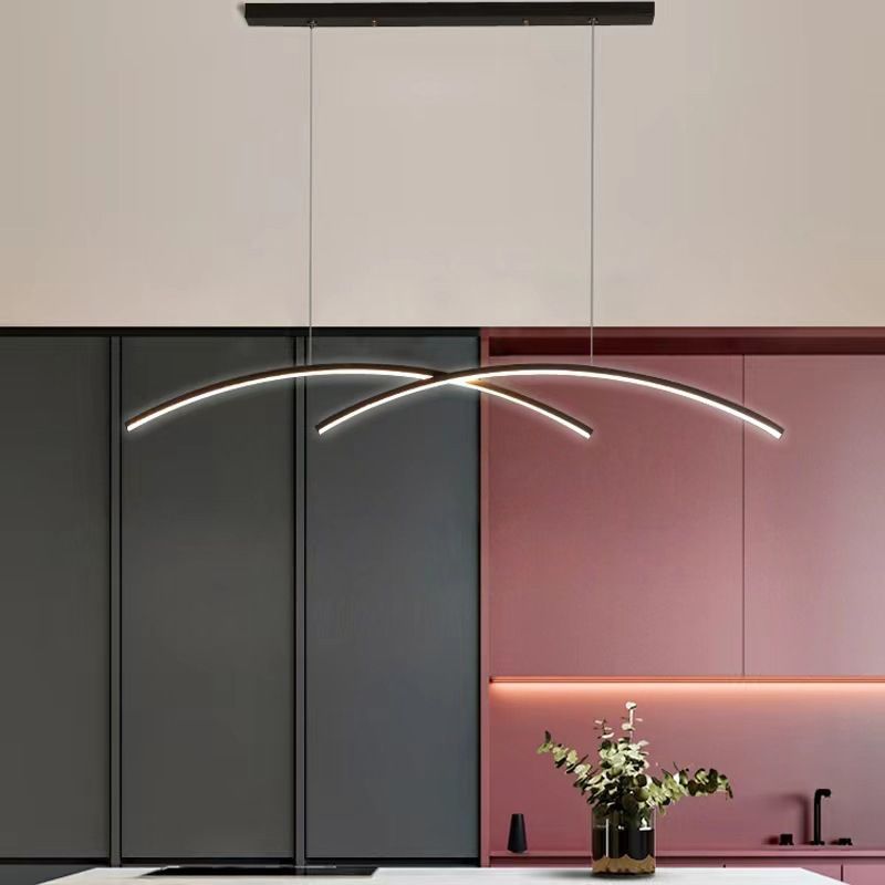Linear 2 - Light LED Kitchen Island Fixture Iron Pendant Ceiling in Black / Gold