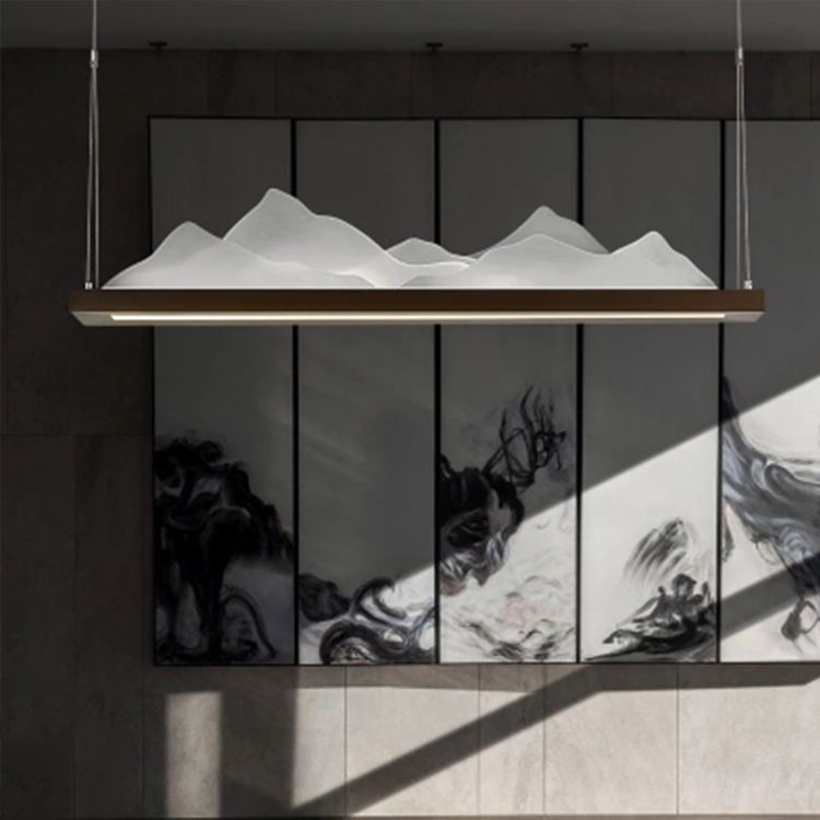 Cinese 1 ciondolo a soffitto leggero con lampadario a forma di montagna nera di tonalità acrilica per sala di studio, largo 31,5 "/39"/47 "