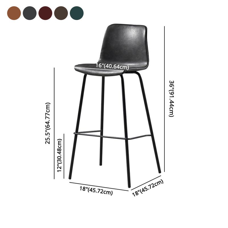 Glossy Leather Square Bar Stool Industrial Metal Stools with Back Legs