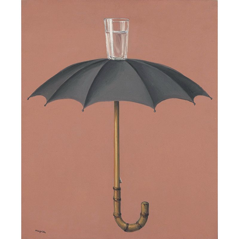 Grey-Red Surrealistic Mural Wallpaper Large Umbrella with Glass Cup Top Wall Decor for Home