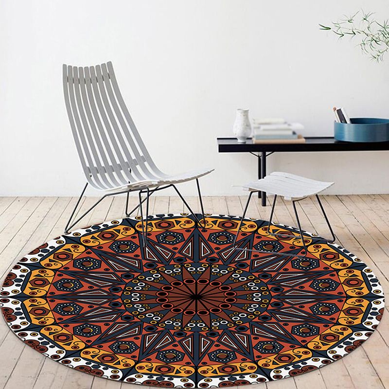 Moroccan Circle Pattern Rug with Flower Multicolor Polyester Rug Washable Pet Friendly Non-Slip Area Rug for Living Room