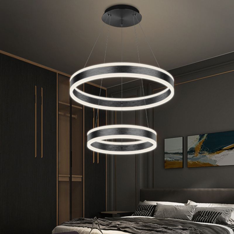 Modern Black Chandelier Multiple Rings Pendant Lighting Fixtures Metal Chandelier