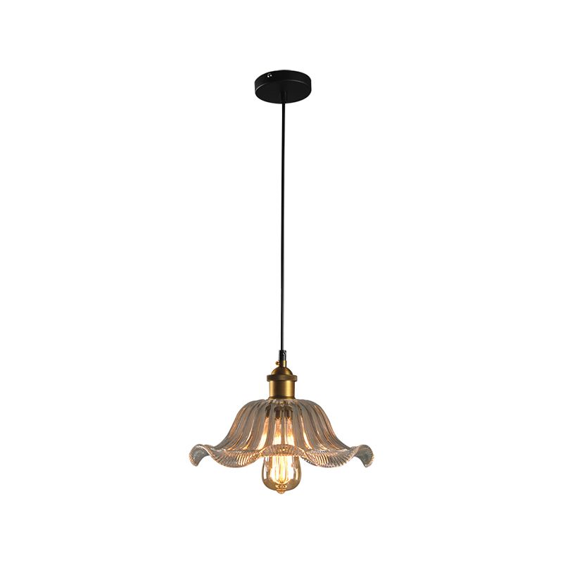 Lampada a sospensione in vetro trasparente floreale Vintage Ventatura a 1 campo Lampada sospesa