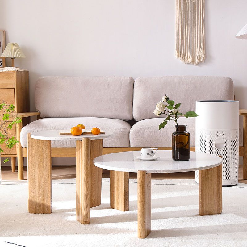 Modern White Round Coffee Table with Three Wood Legs Coffee Table