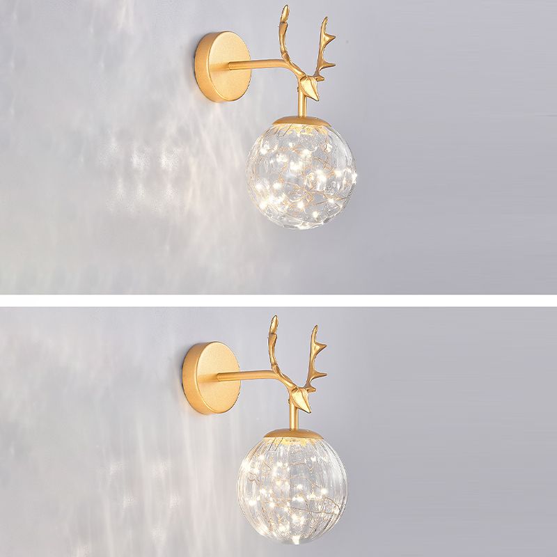 Globe Shape Wall Lamp Modern Style Glass 1 Light Wall Sconce in Black/ Gold