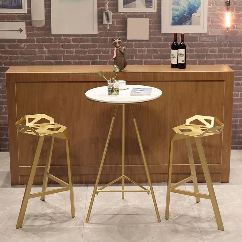 1/3 Pieces Glam Iron Bar Table Set Round Bistro Set with White Faux Marble Top